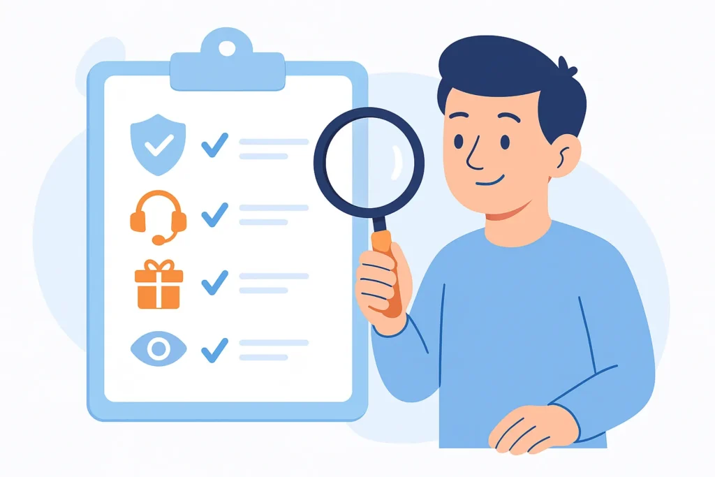 "Pessoa analisando checklist de critérios para escolher um serviço IPTV confiável."