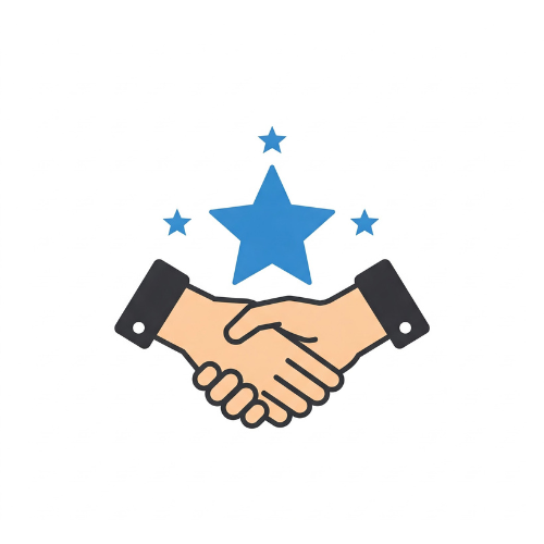 Imagem de fidelidade ClickVerso IPTV: Estrela azul e mãos se apertando, representando confiança e benefícios para clientes fiéis.