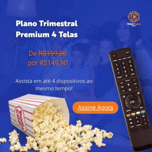 Banner promocional do Plano Trimestral Premium 4 Telas com desconto exclusivo da ClickVerso IPTV