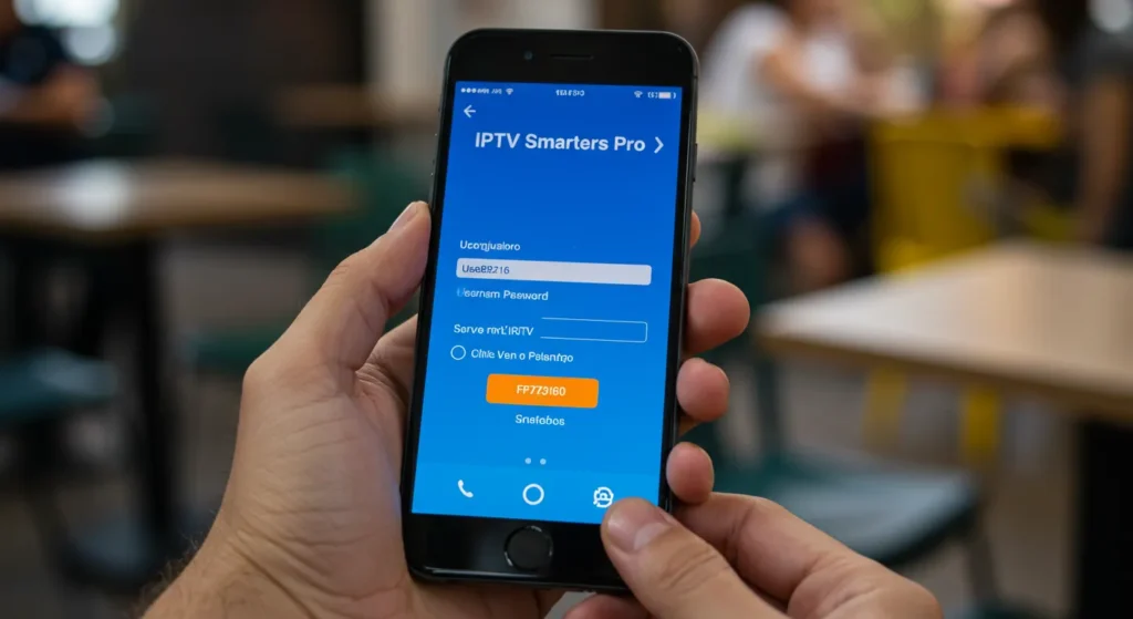 Tela de smartphone mostrando o passo a passo de configuração do app IPTV Smarters com dados da ClickVerso